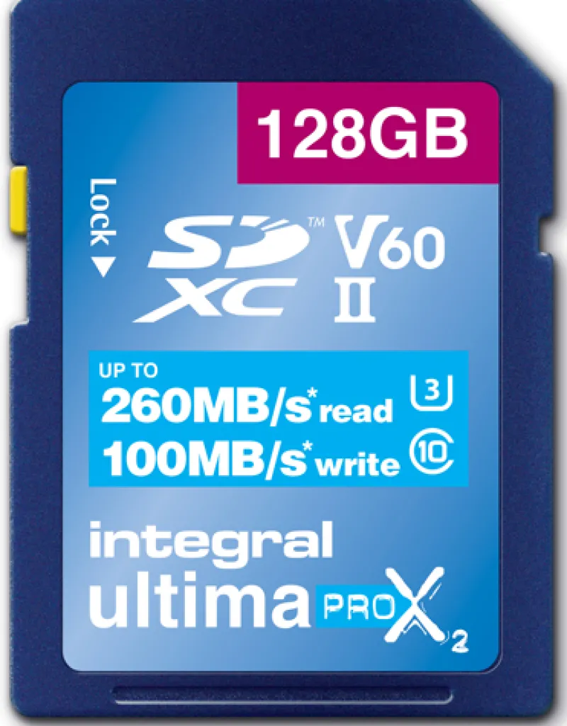 sdxc 128gbcl10 uhs2 u3 v60 260mb/100mb/s<INTEGRAL New