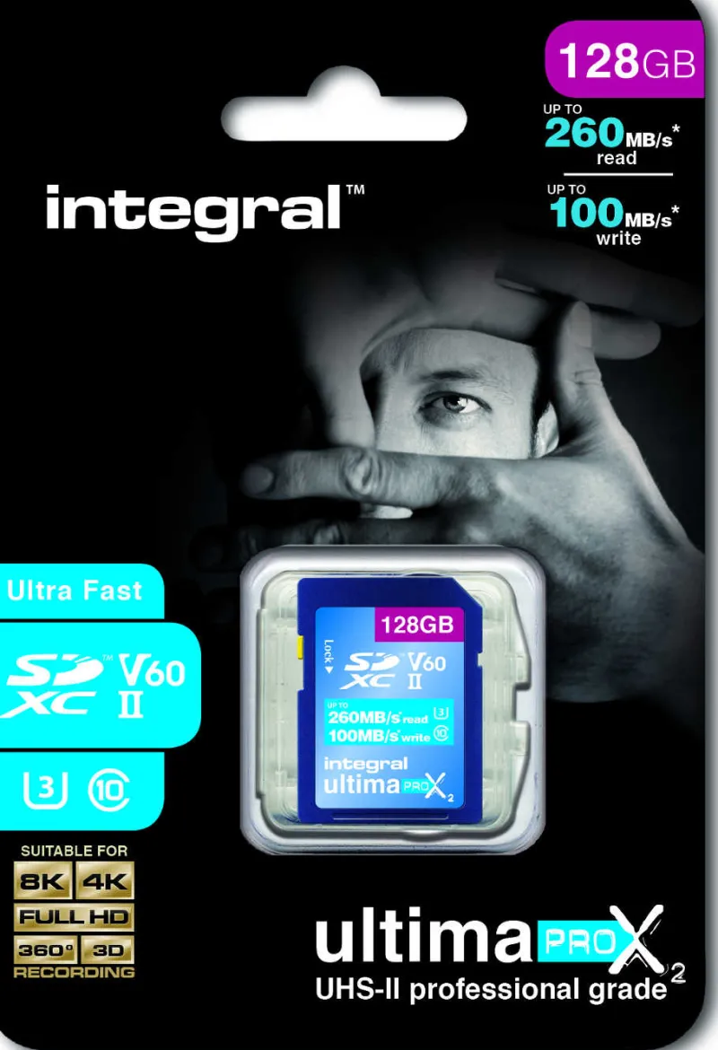 sdxc 128gbcl10 uhs2 u3 v60 260mb/100mb/s<INTEGRAL New
